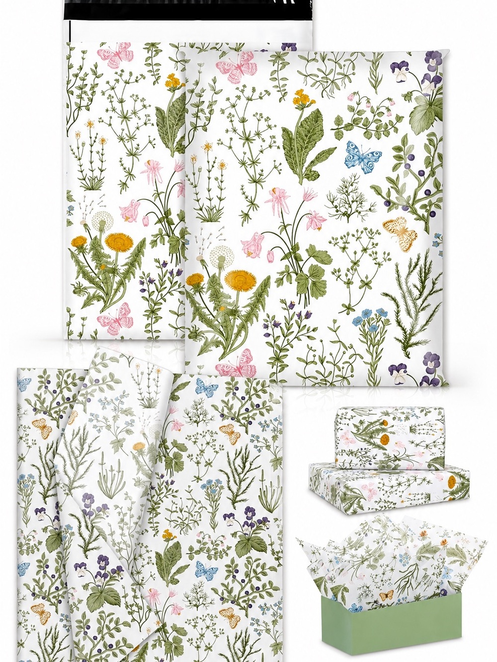 Vintage Retro Wildflower Poly Mailers 10x13 + Matching Tissue Paper Set (20) - Picture 1 of 3